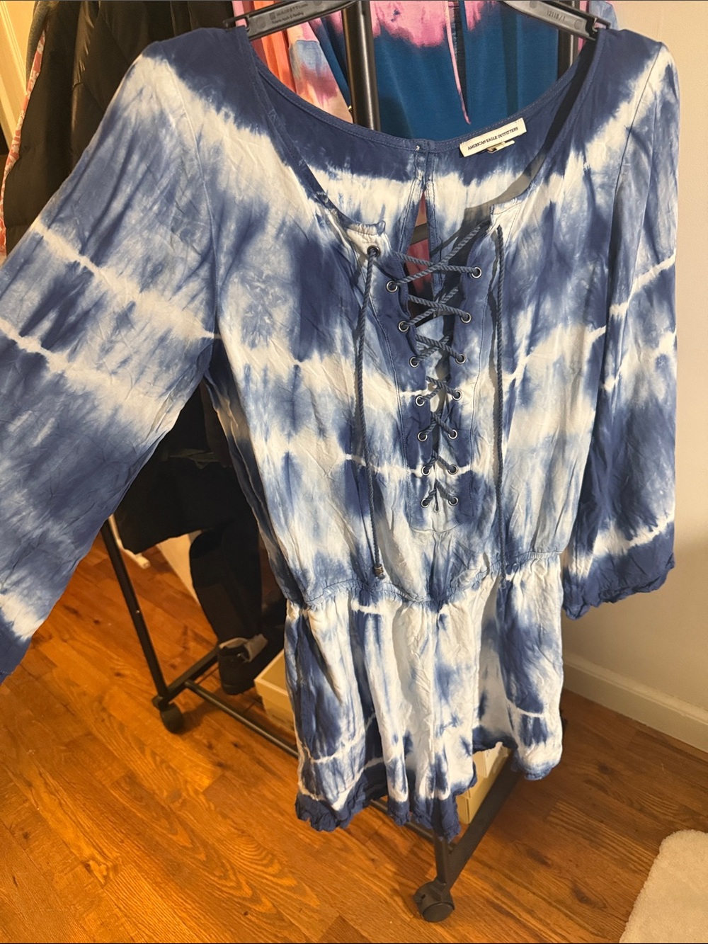 American eagle Tie-Dye Lace-Up Blue Women's romper